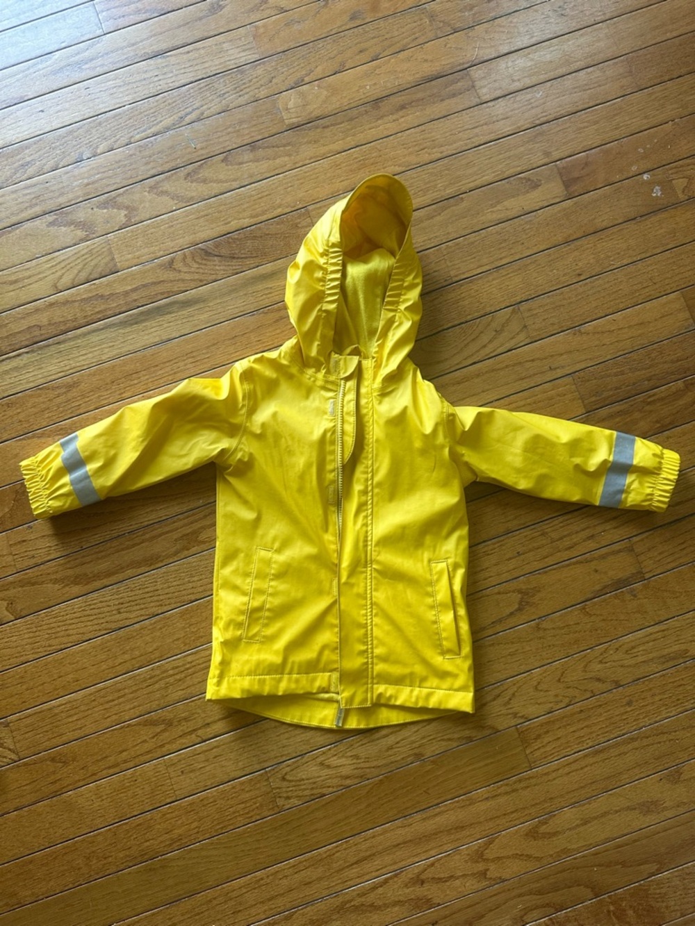 Kids' Bright Yellow Hooded Rain Jacket with Reflective Cuffs